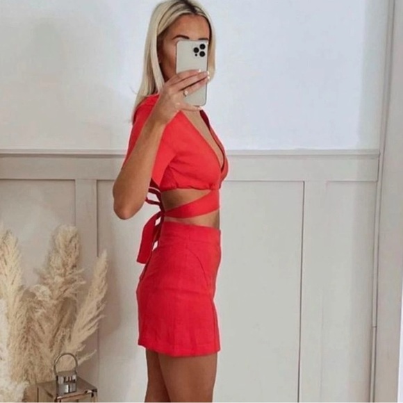 ZARA Red Linen Wrap Crop Top | Size M - Picture 1 of 10
